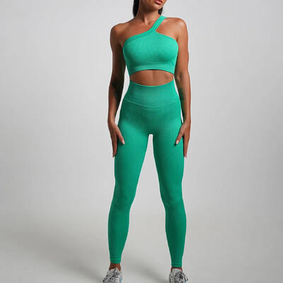 2\5KOM Bešavni kompleti za jogu Sport Fitness Hlače s visokim strukom Kratke hlače s dugim rukavima Odijela Ženske tajice za vježbanje u teretani