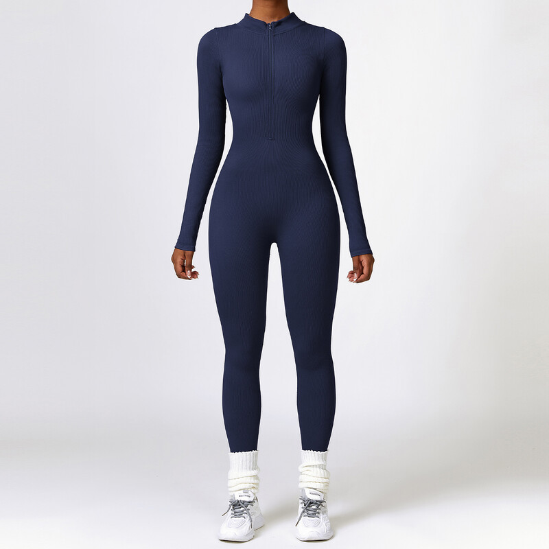Rib Yoga Jumpsuits One Piece Γυναικεία αθλητική φόρμα Yoga Σετ προπόνησης με μακρυμάνικο φερμουάρ Sportswear Γυμναστήριο σετ γυμναστικής Γυναικεία ρούχα
