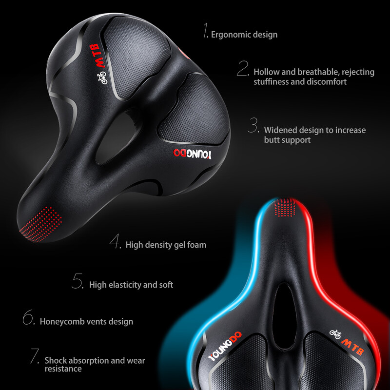 YOUNGDO Άνετο κάλυμμα σέλας ποδηλάτου PU Δερμάτινο τζελ Φαρδύ μαξιλάρι ποδηλάτου απορρόφησης κραδασμών για αξεσουάρ MTB Mountain Road Bike