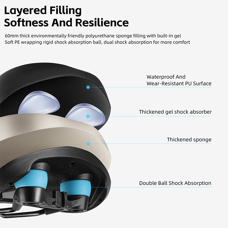 WEST BIKING Gel Άνετη σέλα ποδηλάτου Μαλακό σοκ μπάλα σφράγισης ελατηρίου Σέλα διπλού αμορτισέρ MTB κάθισμα με πίσω φως LED