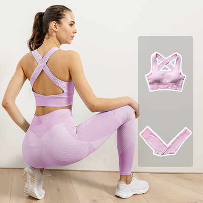 2/3 τμχ Γυναικείο Γυμναστήριο Αθλητικό Σετ Γιόγκα Μακρυμάνικο Σουτιέν με φερμουάρ σταυρωτό Σουτιέν Ψηλόμεσο GYM Stretch κολάν γυμναστικής