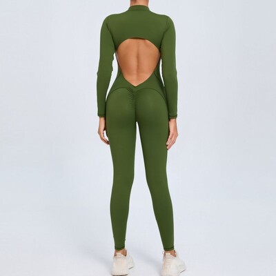 Ολόσωμη αθλητική φόρμα γιόγκα με μακρυμάνικο φερμουάρ Bodycon Γυναικεία στολή γυμναστική στολή γυμναστικής Γυναικεία αθλητικά ρούχα