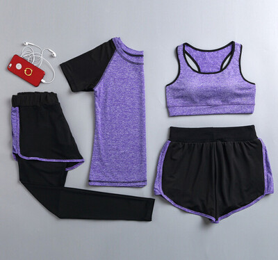 Καυτές εκπτώσεις γυναικεία σετ γιόγκα γρήγορου στεγνώματος σακάκι γιόγκα+μπλουζάκι+σουτιέν+σορτς+παντελόνι γυμναστήριο ρούχα γυμναστικής γυναικεία αθλητικά απαλά σετ για τρέξιμο