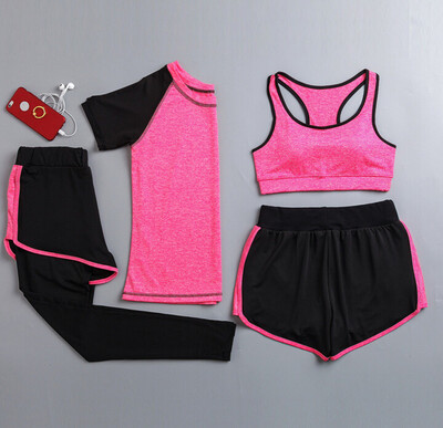 Καυτές εκπτώσεις γυναικεία σετ γιόγκα γρήγορου στεγνώματος σακάκι γιόγκα+μπλουζάκι+σουτιέν+σορτς+παντελόνι γυμναστήριο ρούχα γυμναστικής γυναικεία αθλητικά απαλά σετ για τρέξιμο