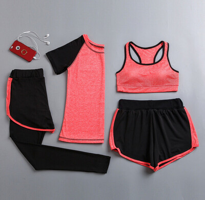 Καυτές εκπτώσεις γυναικεία σετ γιόγκα γρήγορου στεγνώματος σακάκι γιόγκα+μπλουζάκι+σουτιέν+σορτς+παντελόνι γυμναστήριο ρούχα γυμναστικής γυναικεία αθλητικά απαλά σετ για τρέξιμο