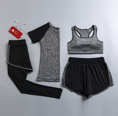 Καυτές εκπτώσεις γυναικεία σετ γιόγκα γρήγορου στεγνώματος σακάκι γιόγκα+μπλουζάκι+σουτιέν+σορτς+παντελόνι γυμναστήριο ρούχα γυμναστικής γυναικεία αθλητικά απαλά σετ για τρέξιμο