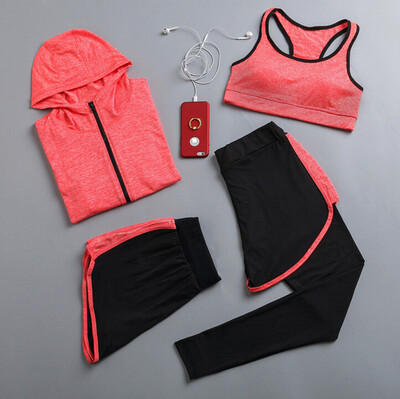 Καυτές εκπτώσεις γυναικεία σετ γιόγκα γρήγορου στεγνώματος σακάκι γιόγκα+μπλουζάκι+σουτιέν+σορτς+παντελόνι γυμναστήριο ρούχα γυμναστικής γυναικεία αθλητικά απαλά σετ για τρέξιμο