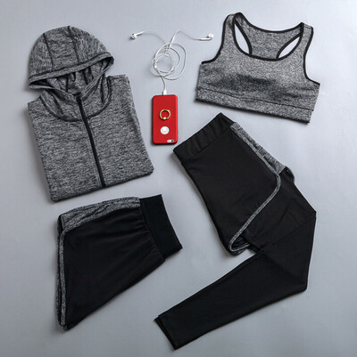 Καυτές εκπτώσεις γυναικεία σετ γιόγκα γρήγορου στεγνώματος σακάκι γιόγκα+μπλουζάκι+σουτιέν+σορτς+παντελόνι γυμναστήριο ρούχα γυμναστικής γυναικεία αθλητικά απαλά σετ για τρέξιμο