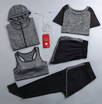 Καυτές εκπτώσεις γυναικεία σετ γιόγκα γρήγορου στεγνώματος σακάκι γιόγκα+μπλουζάκι+σουτιέν+σορτς+παντελόνι γυμναστήριο ρούχα γυμναστικής γυναικεία αθλητικά απαλά σετ για τρέξιμο