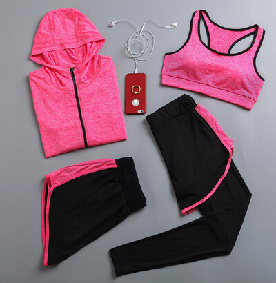 Καυτές εκπτώσεις γυναικεία σετ γιόγκα γρήγορου στεγνώματος σακάκι γιόγκα+μπλουζάκι+σουτιέν+σορτς+παντελόνι γυμναστήριο ρούχα γυμναστικής γυναικεία αθλητικά απαλά σετ για τρέξιμο