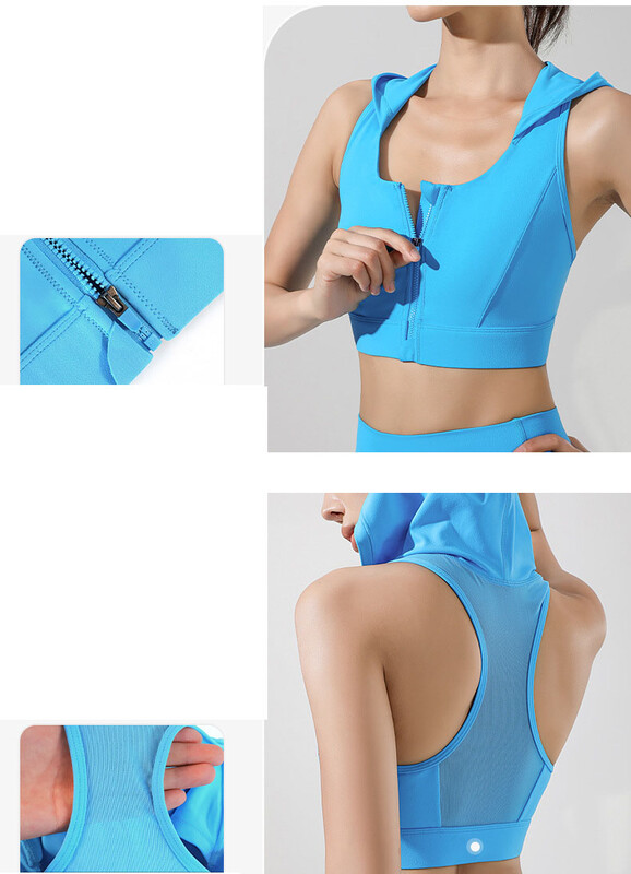 Σετ γιόγκα 2 τεμαχίων Σουτιέν υψηλής απόδοσης με φερμουάρ Μπλούζες με κουκούλα Hip Push Up Κολάν γυμναστικής Ρούχα Pilates Strechy Activewear