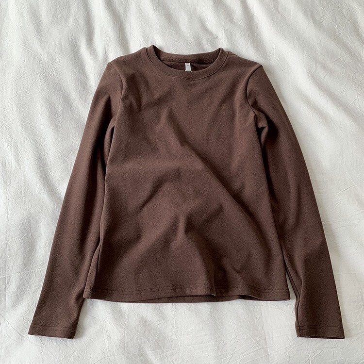 Ζεστό βελούδινο πινέλο, απαλό, φιλικό προς το δέρμα, γυναικείο πουκάμισο με στρογγυλή λαιμόκοψη, λεπτό φθινοπωρινό και χειμερινό μακρυμάνικο λευκό μπλουζάκι