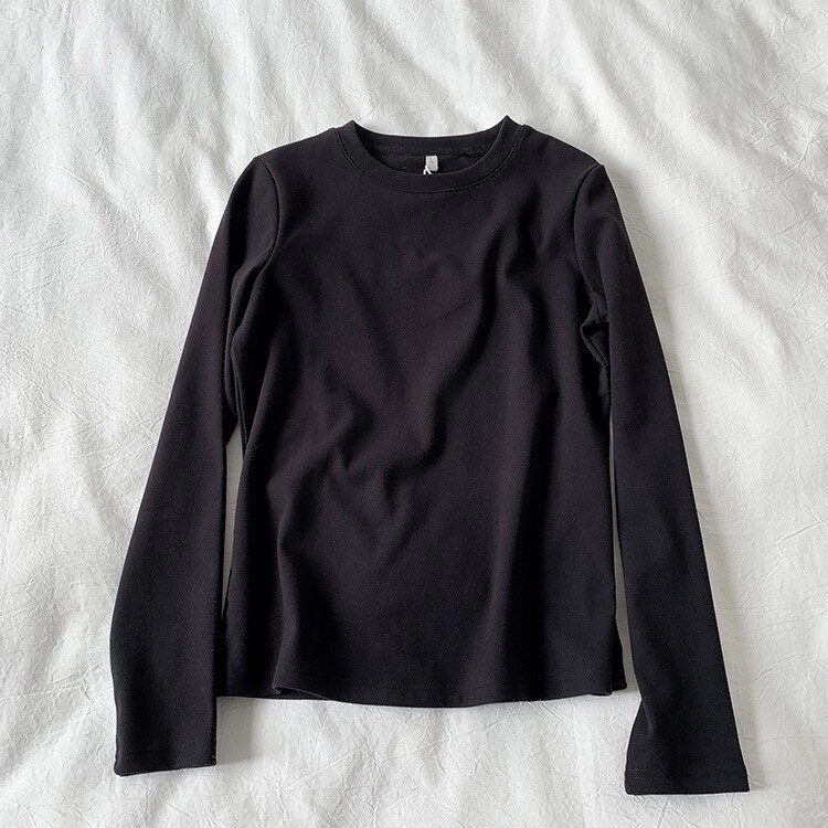 Ζεστό βελούδινο πινέλο, απαλό, φιλικό προς το δέρμα, γυναικείο πουκάμισο με στρογγυλή λαιμόκοψη, λεπτό φθινοπωρινό και χειμερινό μακρυμάνικο λευκό μπλουζάκι