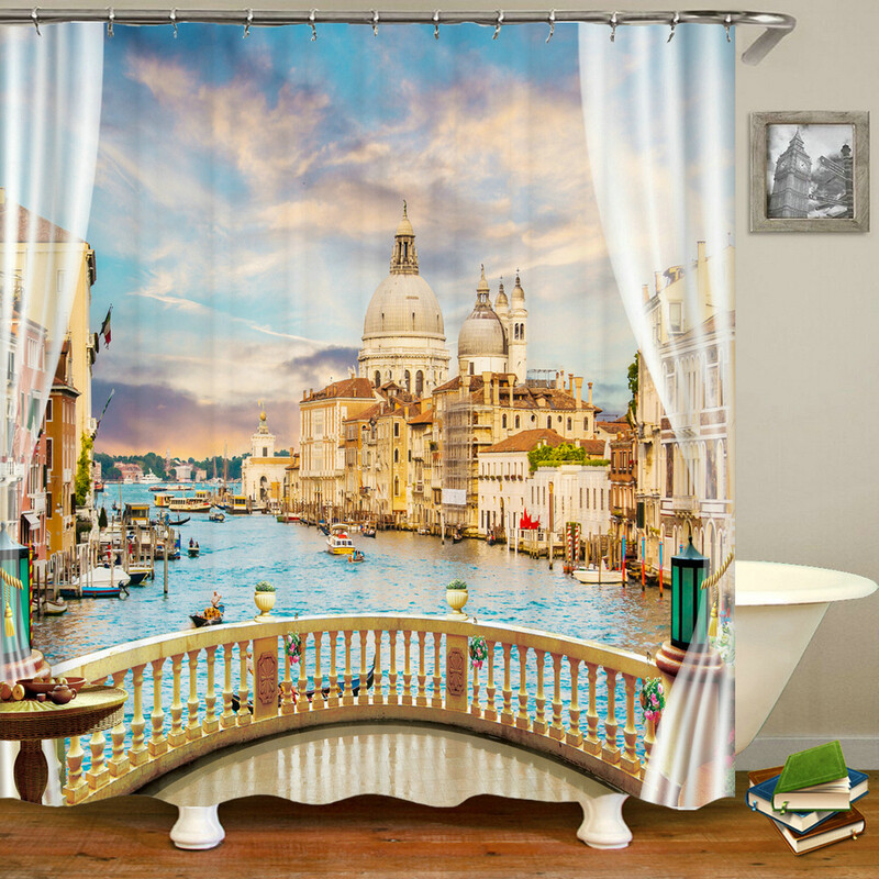 Prekogranična europska pastoralna vrtna ulična zgrada 3D ispis Poliesterska zavjesa za tuširanje Vodootporna i otporna na plijesan Pregradna zavjesa za kupaonicu