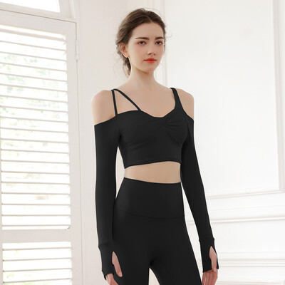 Αντίθεση Χρώμα Yoga Σετ Γυναικεία Fitness Κοστούμια δύο τεμαχίων Sexy Kink μακρυμάνικα πουκάμισα Push Up Κολάν Pilate Ρούχα προπόνησης