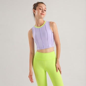 Clashing Color Yoga Σετ δύο τεμαχίων Κοστούμια Pilates Sports Crop Top & Ψηλόμεσο Κολάν Γυναικείες φόρμες Slim Fit στενά Active