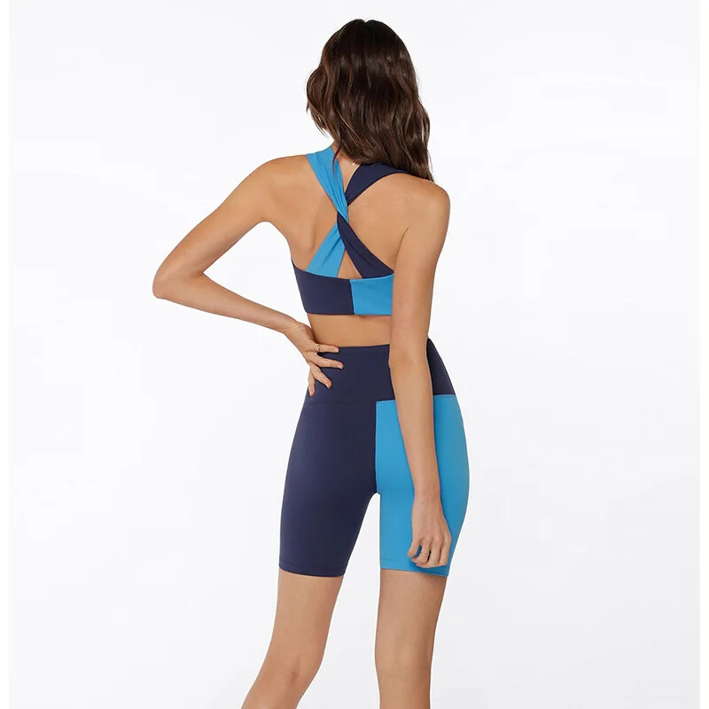 Noennamenull Γυναικεία Color Blocking κοστούμι γιόγκα Ψηλόμεση κολάν αναπνεύσιμο αμάνικο αθλητικό σουτιέν για τρέξιμο