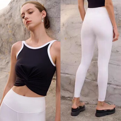 Χρώματα αντίθεσης Yoga Σετ Yoga Crop Tops Γιλέκο με Επιθέματα & Ψηλή Μέση Ελαστικό Κολάν Γυναικεία Γυμναστική Γυμναστική Ρούχα Γυναικεία ρούχα