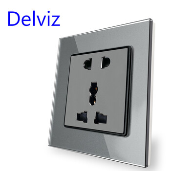 Delviz Tempered Glass Socket, Tempered glass panel, AC 110V-250V, No logo, UK Standard Outlet, 13A Power Universal Wall Socket