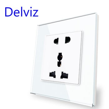 Delviz Tempered Glass Socket, Tempered glass panel, AC 110V-250V, No logo, UK Standard Outlet, 13A Power Universal Wall Socket