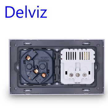 Delviz EU Standard Switch Outlet, Light Switch 16A, 2 Gang 1 Way / 2 Way, Λευκό Πάνελ διπλού πλαισίου, Ενσωματωμένη πρίζα USB στον τοίχο