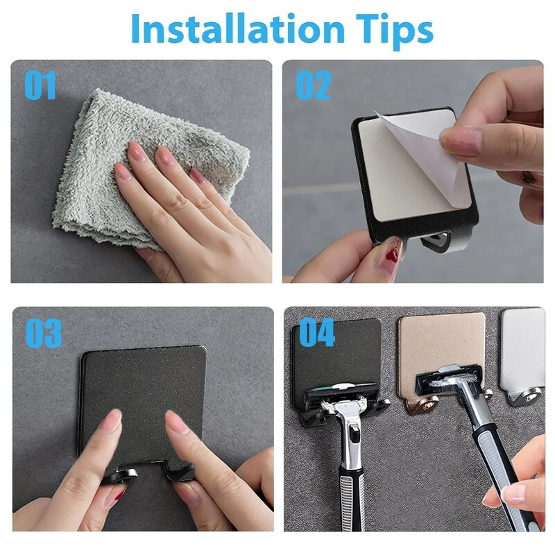 2 vnt Punch Nemokama skutimosi skutimosi laikiklis Vyriškas skutimosi skustuvas Laikymas kabliukas Sieninė lentyna skutimosi stovas Vonios lentynos Vonios kambario priedai