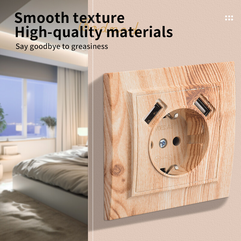 WESA boja u spreju za drvo Dvostruka USB utičnica za struju 2.1A Utičnica za uzemljenje EU standarda Zidna utičnica Plastika otporna na vatru