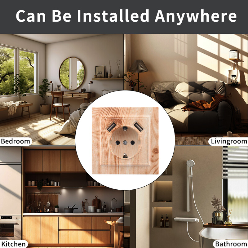 WESA boja u spreju za drvo Dvostruka USB utičnica za struju 2.1A Utičnica za uzemljenje EU standarda Zidna utičnica Plastika otporna na vatru