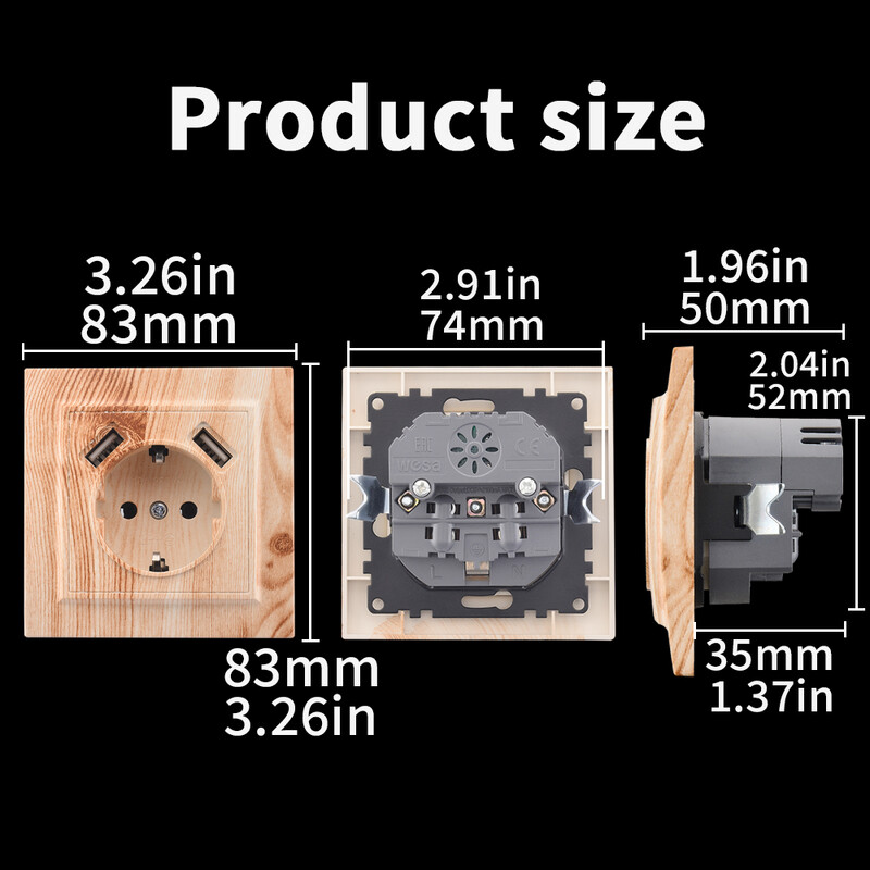 WESA boja u spreju za drvo Dvostruka USB utičnica za struju 2.1A Utičnica za uzemljenje EU standarda Zidna utičnica Plastika otporna na vatru