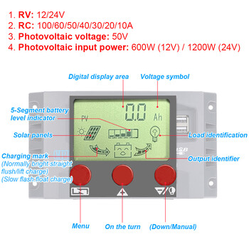 12V/24V MPPT Solar Charge Controller 50VDC Regulator Colorful Screen For Lifepo4 GEL Lithium Lead Acid Battery 20A/30/50/60/100A