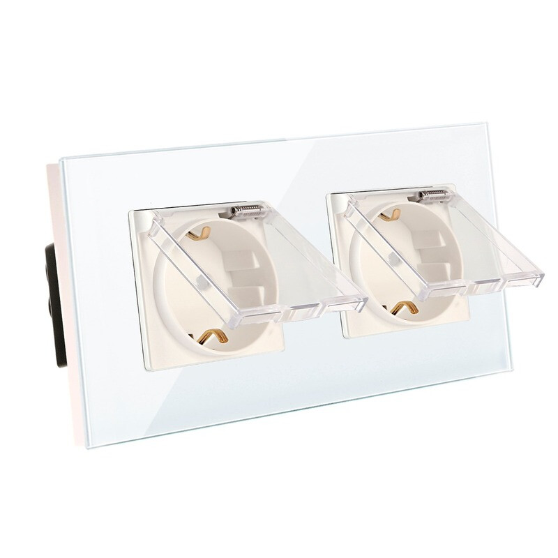 Bingoelec Zidna utičnica 16A Dvostruka vodootporna utičnica Električna bijela kristalna ploča Električne utičnice 110V - 250V EU standard