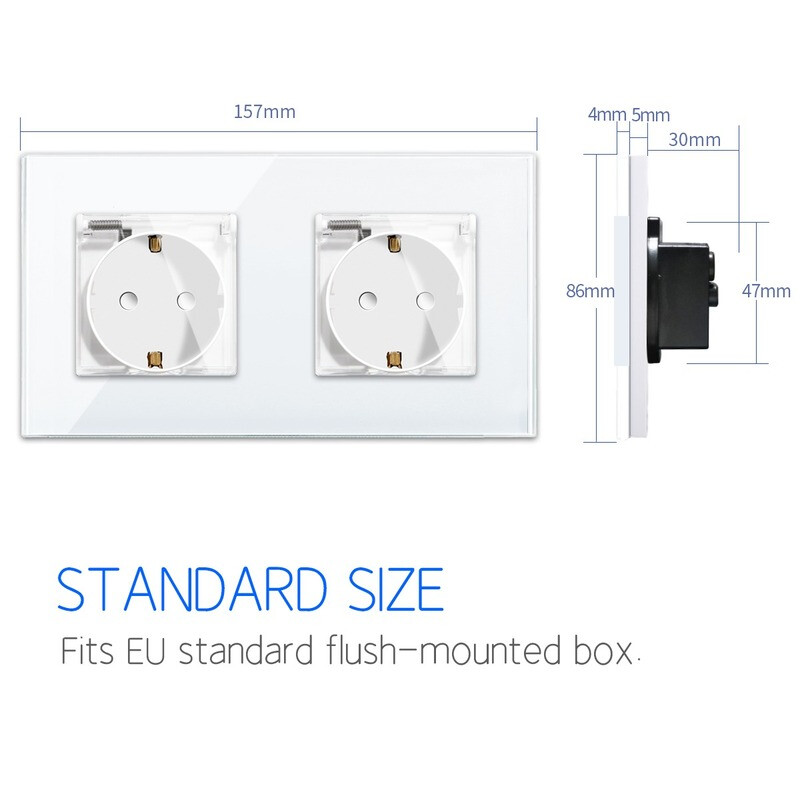 Bingoelec Zidna utičnica 16A Dvostruka vodootporna utičnica Električna bijela kristalna ploča Električne utičnice 110V - 250V EU standard