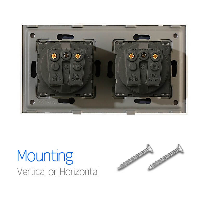 Bingoelec Zidna utičnica 16A Dvostruka vodootporna utičnica Električna bijela kristalna ploča Električne utičnice 110V - 250V EU standard