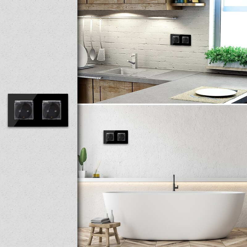 Bingoelec Zidna utičnica 16A Dvostruka vodootporna utičnica Električna bijela kristalna ploča Električne utičnice 110V - 250V EU standard