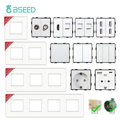 BSEED Матова пластмасова рамка EU Стенен щепсел RJ45 TV ST HDMI CAT5/6 USB гнезда Механичен превключвател Функционални части Направи си сам Безплатна комбинация