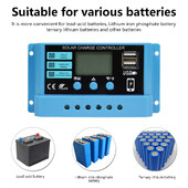 Controler de încărcare solar PWM 12V 14V 10A/20A/30A Controler solar Panou solar Regulator baterie Afișaj LCD Ieșire dublă USB 5V