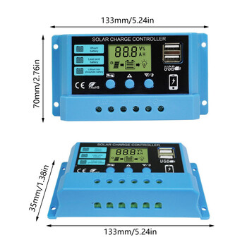 PWM Solar Charge Controller12V 14V 10A/20A/30A Solar Controller Ρυθμιστής μπαταρίας ηλιακού πάνελ Οθόνη LCD Διπλή έξοδος USB 5V