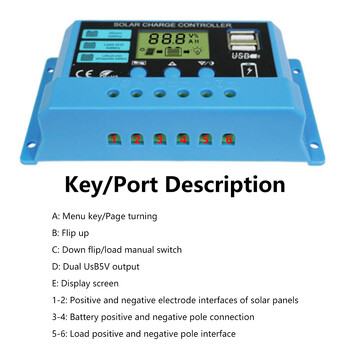 PWM Solar Charge Controller12V 14V 10A/20A/30A Solar Controller Ρυθμιστής μπαταρίας ηλιακού πάνελ Οθόνη LCD Διπλή έξοδος USB 5V