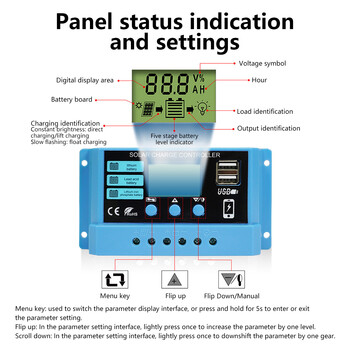 PWM Solar Charge Controller12V 14V 10A/20A/30A Solar Controller Ρυθμιστής μπαταρίας ηλιακού πάνελ Οθόνη LCD Διπλή έξοδος USB 5V