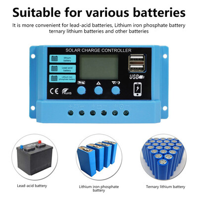 PWM päikeseenergia laadimiskontroller 12V 14V 10A/20A/30A päikesepaneeli kontroller päikesepaneeli aku regulaator LCD ekraan Dual USB 5V väljund