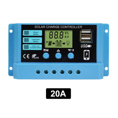 Controler de încărcare solar PWM 12V 14V 10A/20A/30A Controler solar Panou solar Regulator baterie Afișaj LCD Ieșire dublă USB 5V
