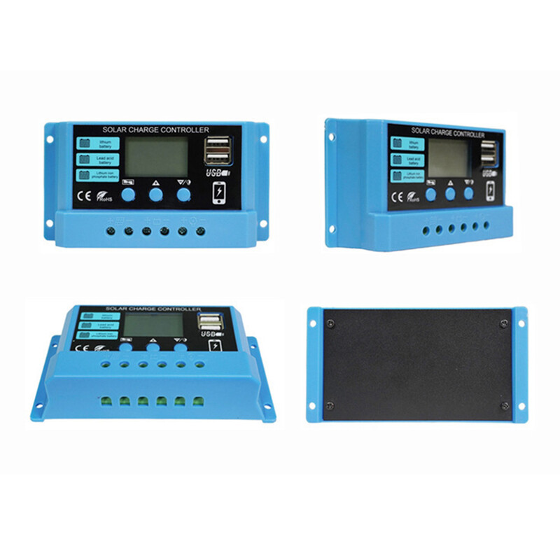 PWM saulės įkrovimo valdiklis 12V 14V 10A/20A/30A saulės valdiklis Saulės baterijos reguliatorius LCD ekranas Dvi USB 5V išvestis