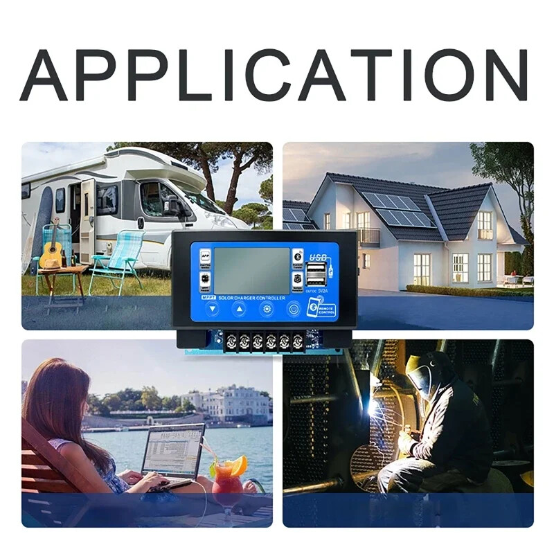 12V/24V 30A60A LCD suur digitaalne ekraan Bluetooth Wifi päikeseenergia laadimise kontroller, sisseehitatud sisselülitatav energiasalvestus MPPT kontroller