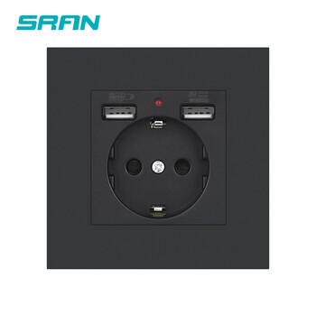 SRAN EU Standard Usb Wall Socket 16A 250V, 86*86mm Plastic Panel Electrical Socket with usb Charger 5V 2.1A