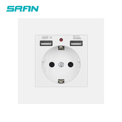 SRAN EU стандартен USB контакт 16A 250V, 86*86mm пластмасов панел електрически контакти с usb зарядно устройство 5V 2.1A