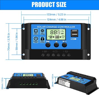 Ελεγκτής ηλιακής φόρτισης 12V/24V PWM 10A 30A με ρυθμιζόμενη ρύθμιση χρονοδιακόπτη οθόνης LCD