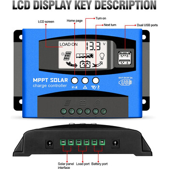 MPPT Solar Charge Controller 100A 12v/24v Current Auto Focus Charging Display Ρυθμιστής φορτιστή πλακέτας μπαταριών αυτοκινήτου με φορτίο