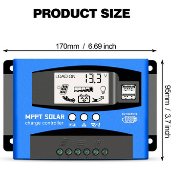 MPPT Solar Charge Controller 100A 12v/24v Current Auto Focus Charging Display Ρυθμιστής φορτιστή πλακέτας μπαταριών αυτοκινήτου με φορτίο