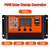 100A/80A/60A/30A/10A PWN Controler de încărcare solară automată Afișaj LCD Ieșire USB dublă 5V Panou solar Regulator de încărcare a bateriei