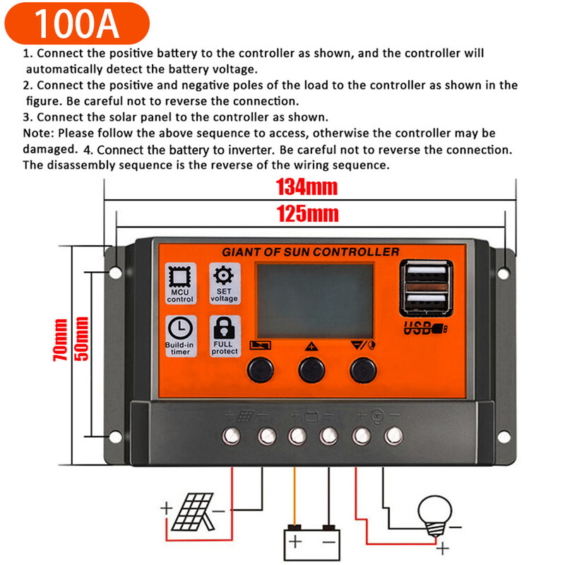 100A/80A/60A/30A/10A PWN automaatne päikeseenergia laadimise kontroller LCD-ekraan, kahekordne USB-väljund, 5 V päikesepaneeli aku laadimise regulaator